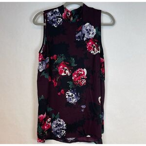 NWT APT. 9 Blouse Women's Medium Maroon Sleeveless Floral Tunic Top High Neck